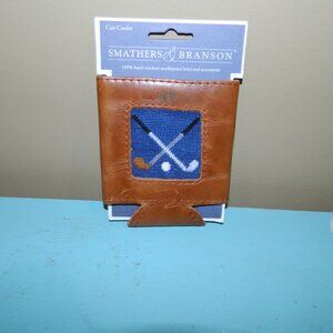 Smathers & Branson Crossed Clubs Needlepoint Leather Can Cooler "N/P" (C-28)READ